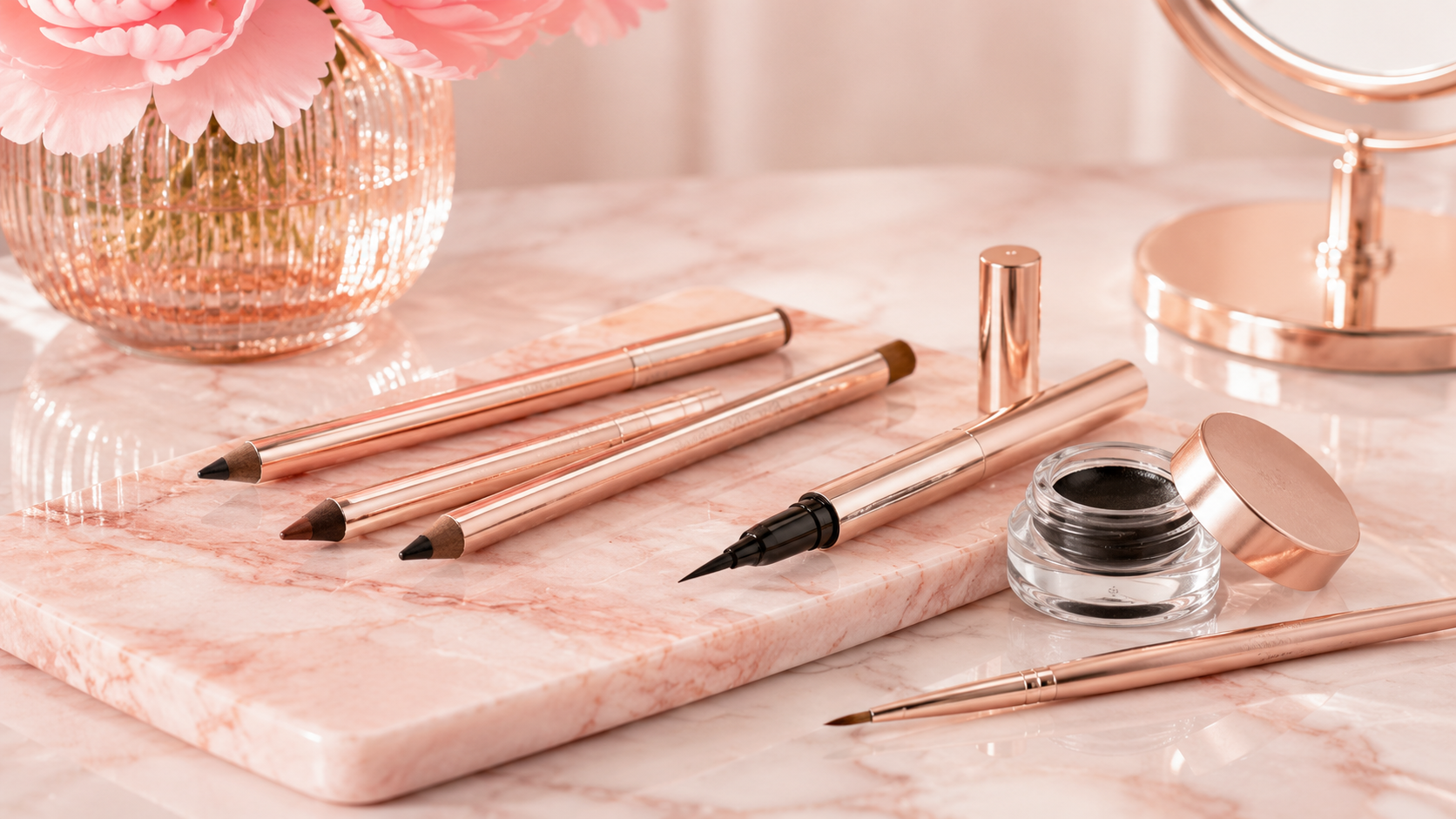 Products for eyeliner pencils liquid liner gel liner and liner brushes
