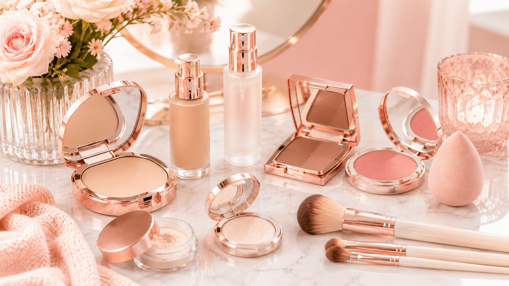 Face Makeup Help guide library with foundation powder bronzer contour blush highlighter and brushes