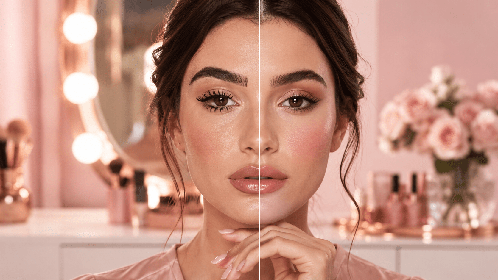Makeup mistakes beginners make with before and after soft glam makeup comparison