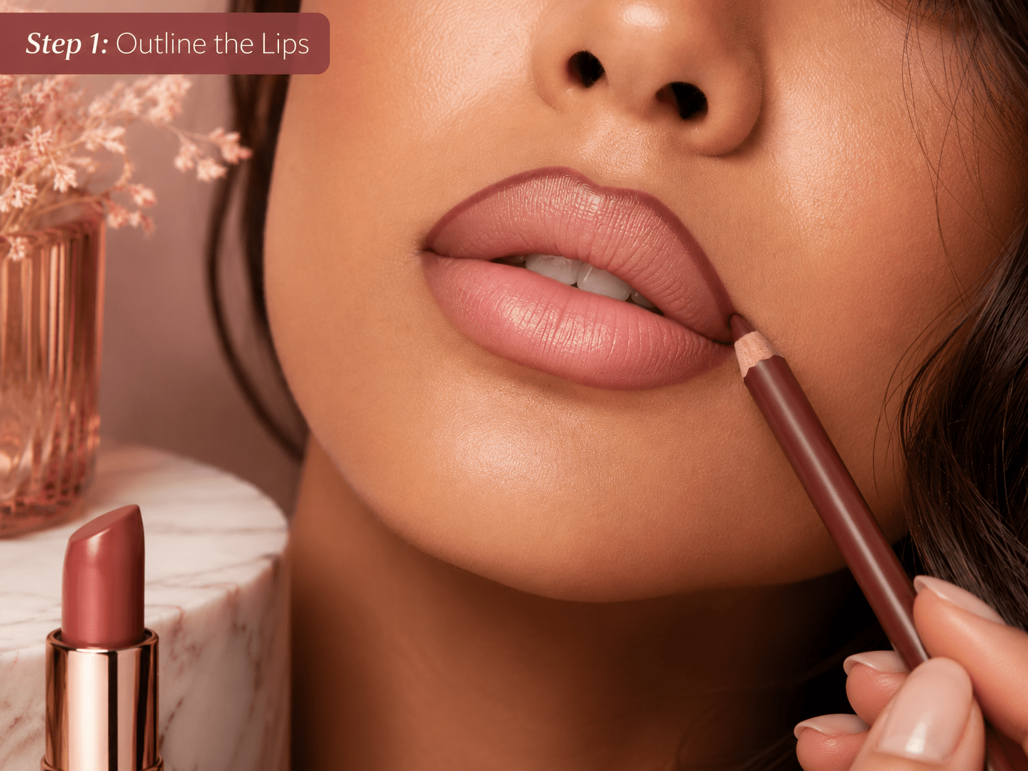 How to do ombre lips step 1 outline the lips with darker lip liner